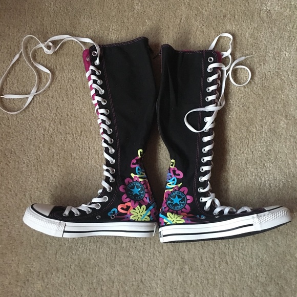 Converse | Shoes | Knee High Top Black Floral Converse | Poshmark